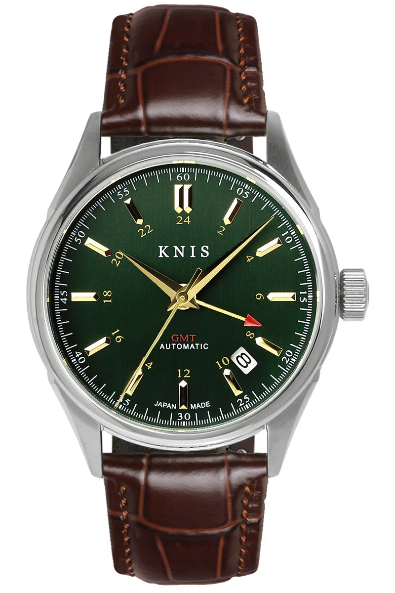 KNIS Classic GMT Automatic Green / Brown Leather Strap (KN008