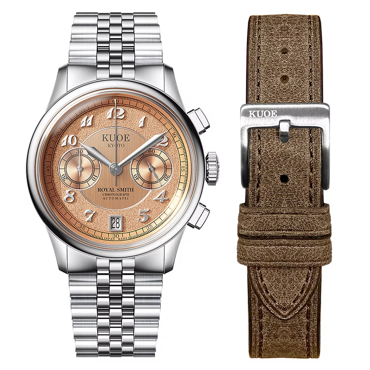 Kuoe ROYAL SMITH 90-012 Automatic Chronograph, Salmon Pink with Breguet Numerals