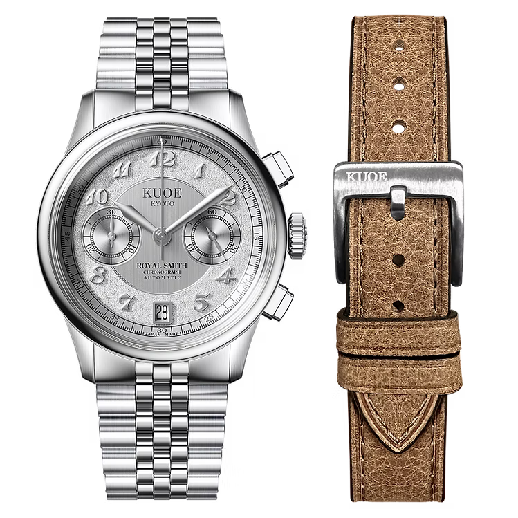 Kuoe ROYAL SMITH 90-012 Automatic Chronograph, Silver with Breguet Numerals