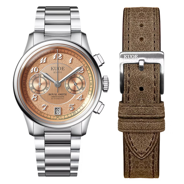 Kuoe ROYAL SMITH 90-012 Automatic Chronograph, Salmon Pink with Breguet Numerals