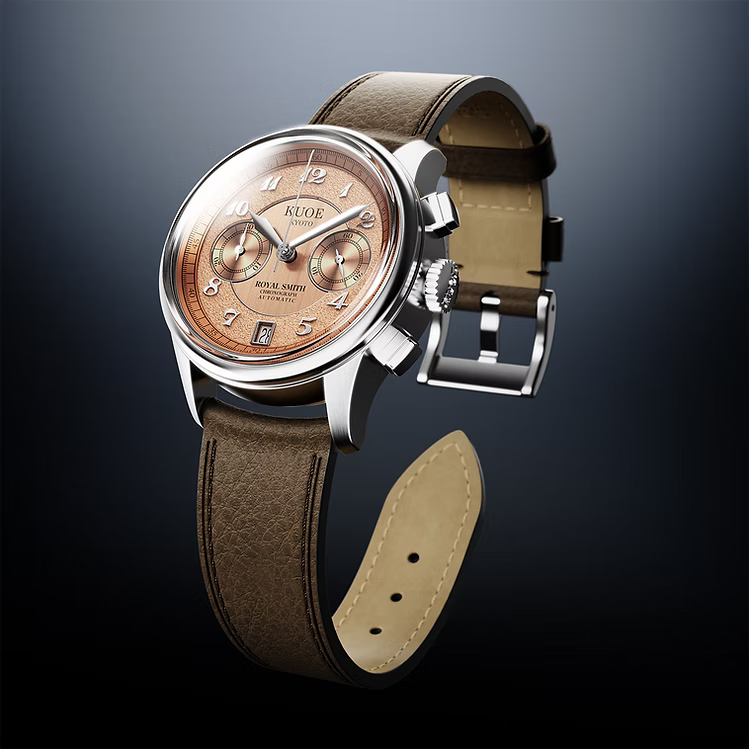 Kuoe ROYAL SMITH 90-012 Automatic Chronograph, Salmon Pink with Breguet Numerals