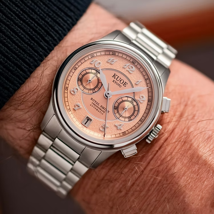 Kuoe ROYAL SMITH 90-012 Automatic Chronograph, Salmon Pink with Breguet Numerals