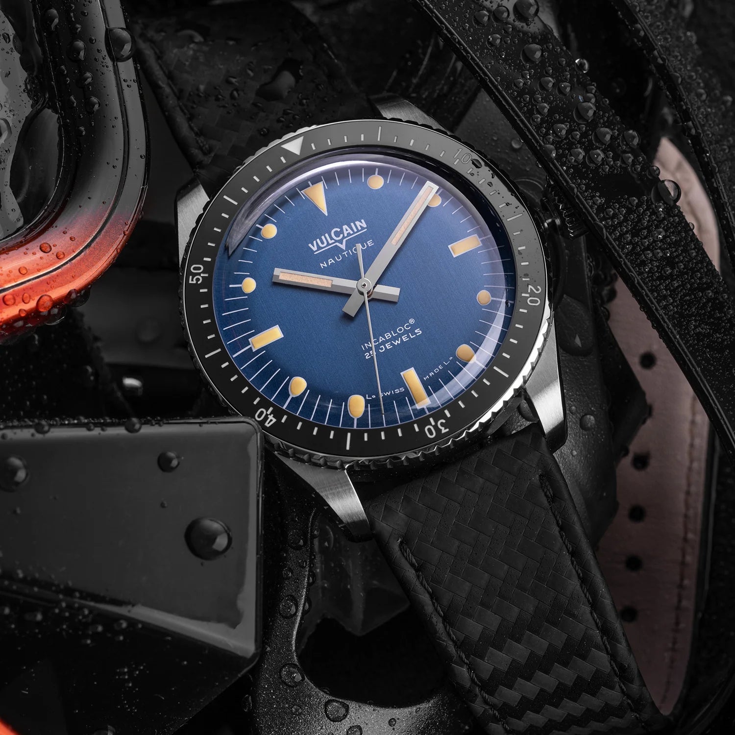 Vulcain Skindiver Nautique - Blue with Khaki Brown Lum