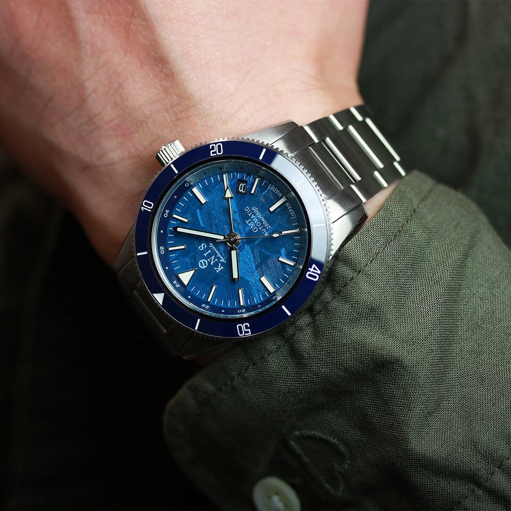 KNIS Meteorite GMT Automatic Divers Watch Blue / Stainless Steel Bracelet (KN007-MTBL)