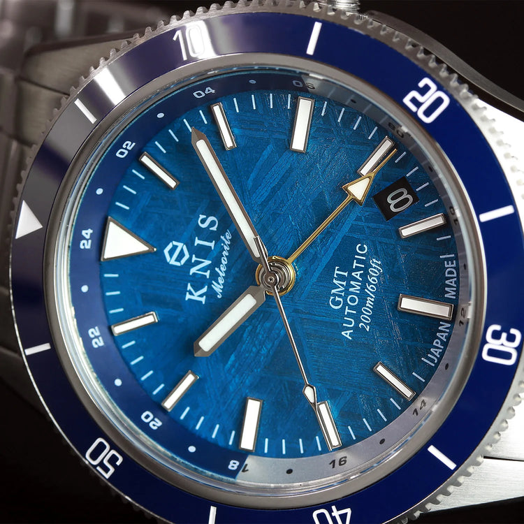 KNIS Meteorite GMT Automatic Divers Watch Blue / Stainless Steel Bracelet (KN007-MTBL)