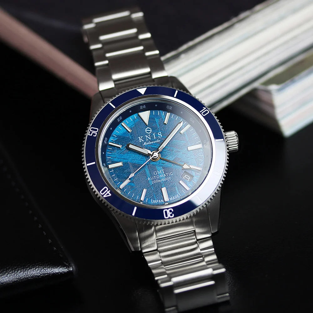 KNIS Meteorite GMT Automatic Divers Watch Blue / Stainless Steel Bracelet (KN007-MTBL)
