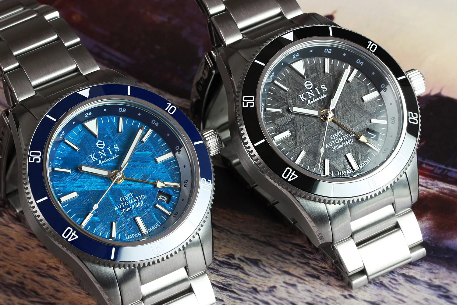 KNIS Meteorite GMT Automatic Divers Watch Blue / Stainless Steel Bracelet (KN007-MTBL)