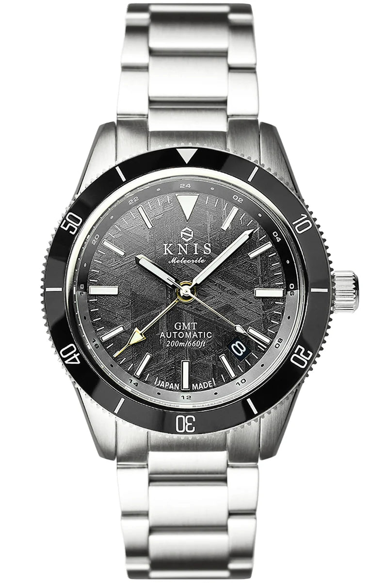 KNIS Meteorite GMT Automatic Divers Watch Black / Stainless Steel Bracelet (KN007-MT)