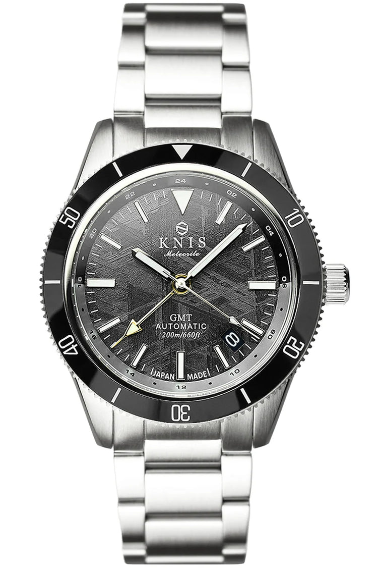 KNIS Meteorite GMT Automatic Divers Watch Black / Stainless Steel Bracelet (KN007-MT)