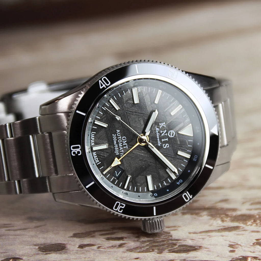 KNIS Meteorite GMT Automatic Divers Watch Black / Stainless Steel Bracelet (KN007-MT)
