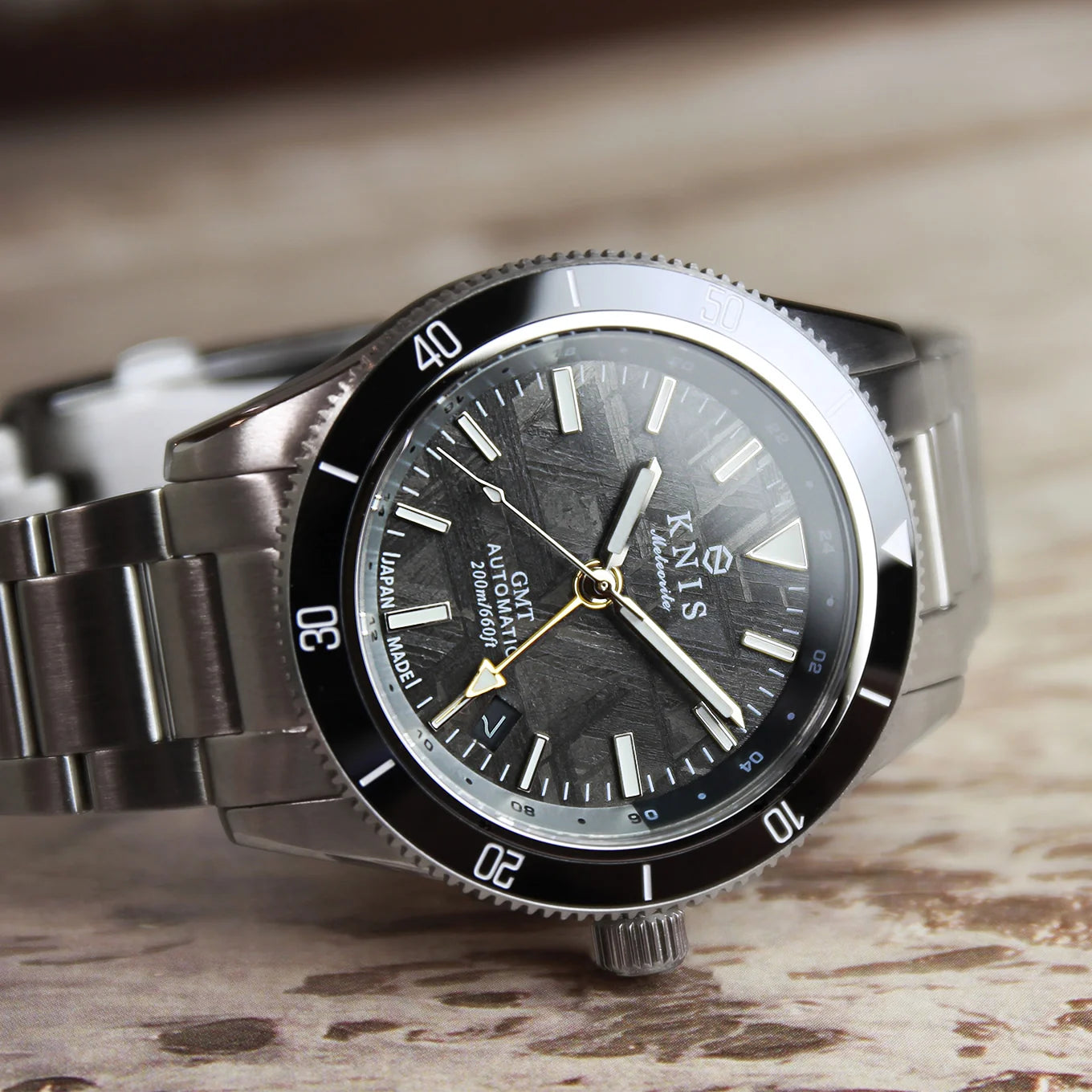 KNIS Meteorite GMT Automatic Divers Watch Black / Stainless Steel Bracelet (KN007-MT)