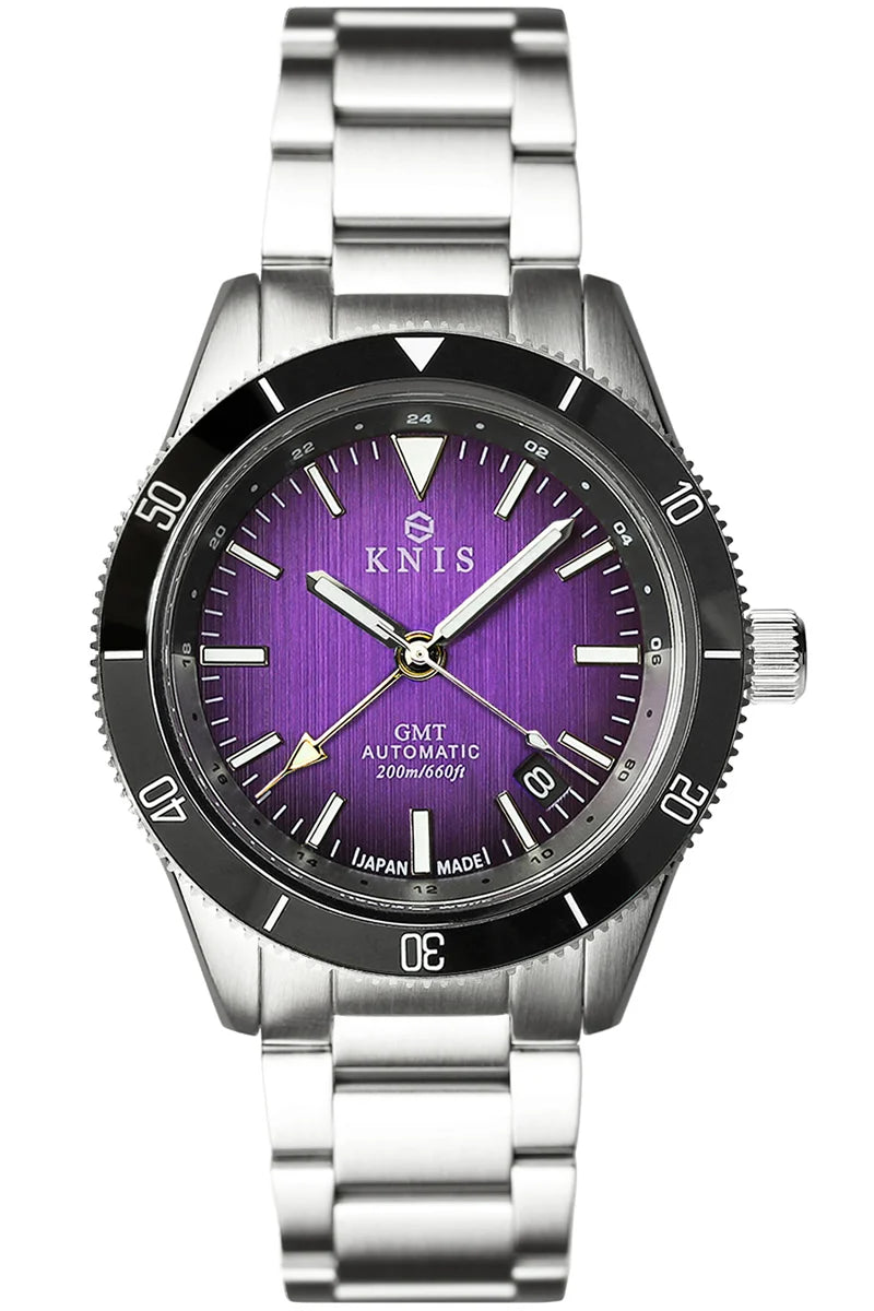 KNIS GMT Automatic Divers Watch Purple / Stainless Steel Bracelet (KN007-PP)