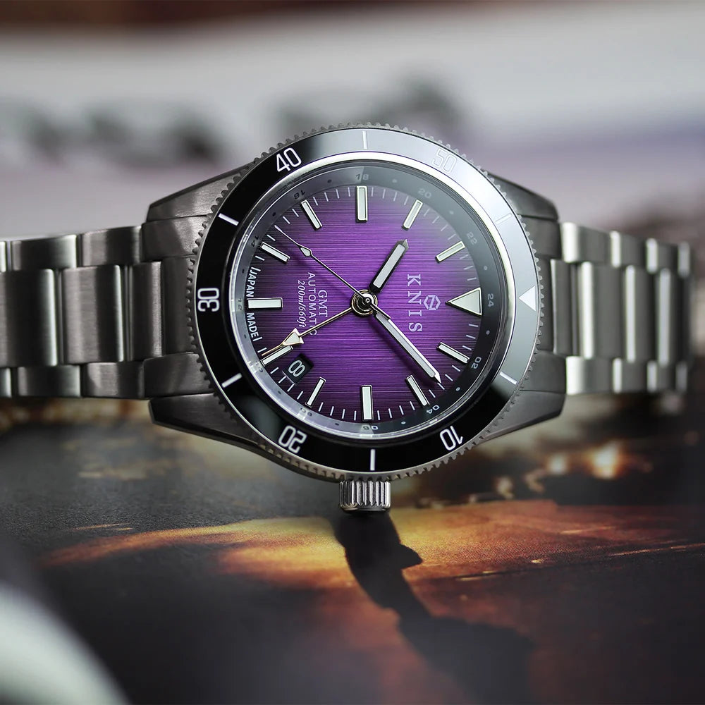 KNIS GMT Automatic Divers Watch Purple / Stainless Steel Bracelet (KN007-PP)