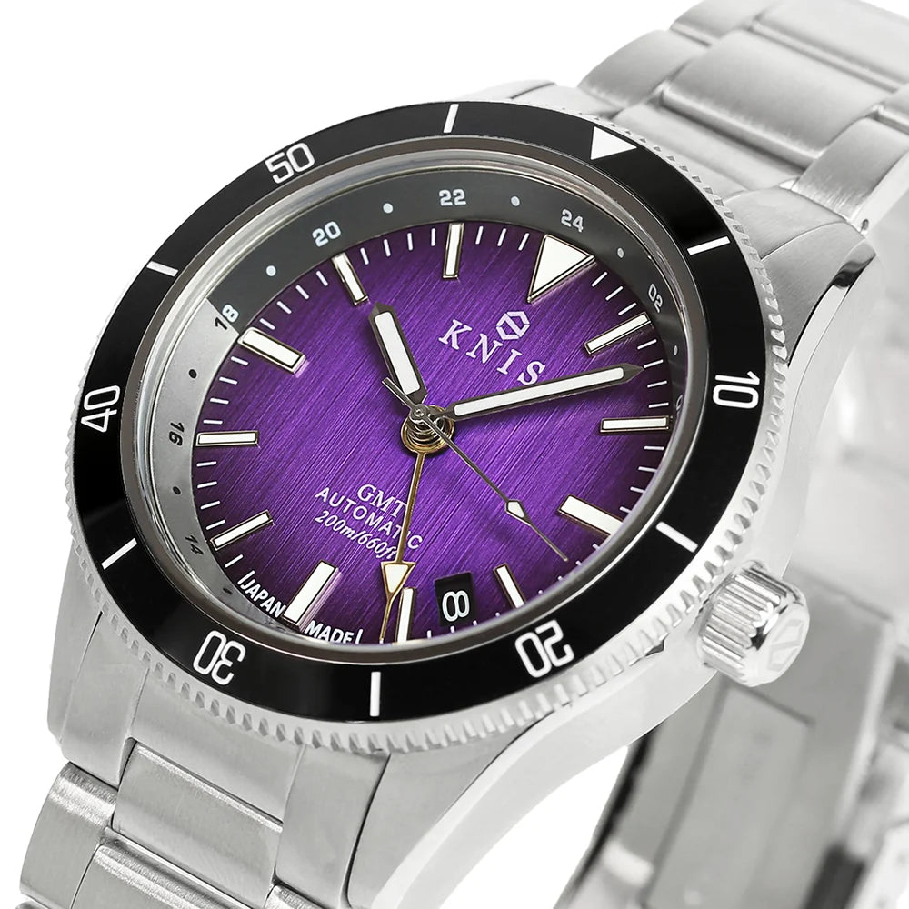 KNIS GMT Automatic Divers Watch Purple / Stainless Steel Bracelet (KN007-PP)