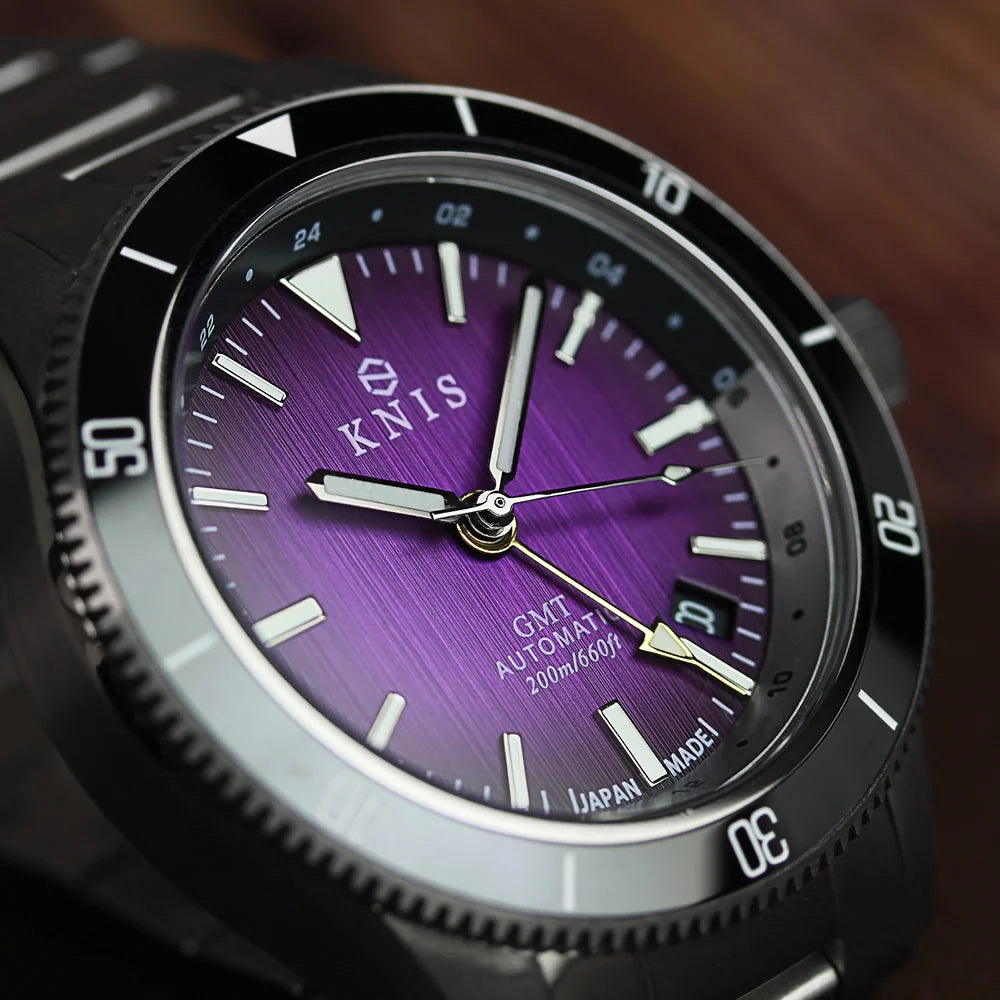 KNIS GMT Automatic Divers Watch Purple / Stainless Steel Bracelet (KN007-PP)