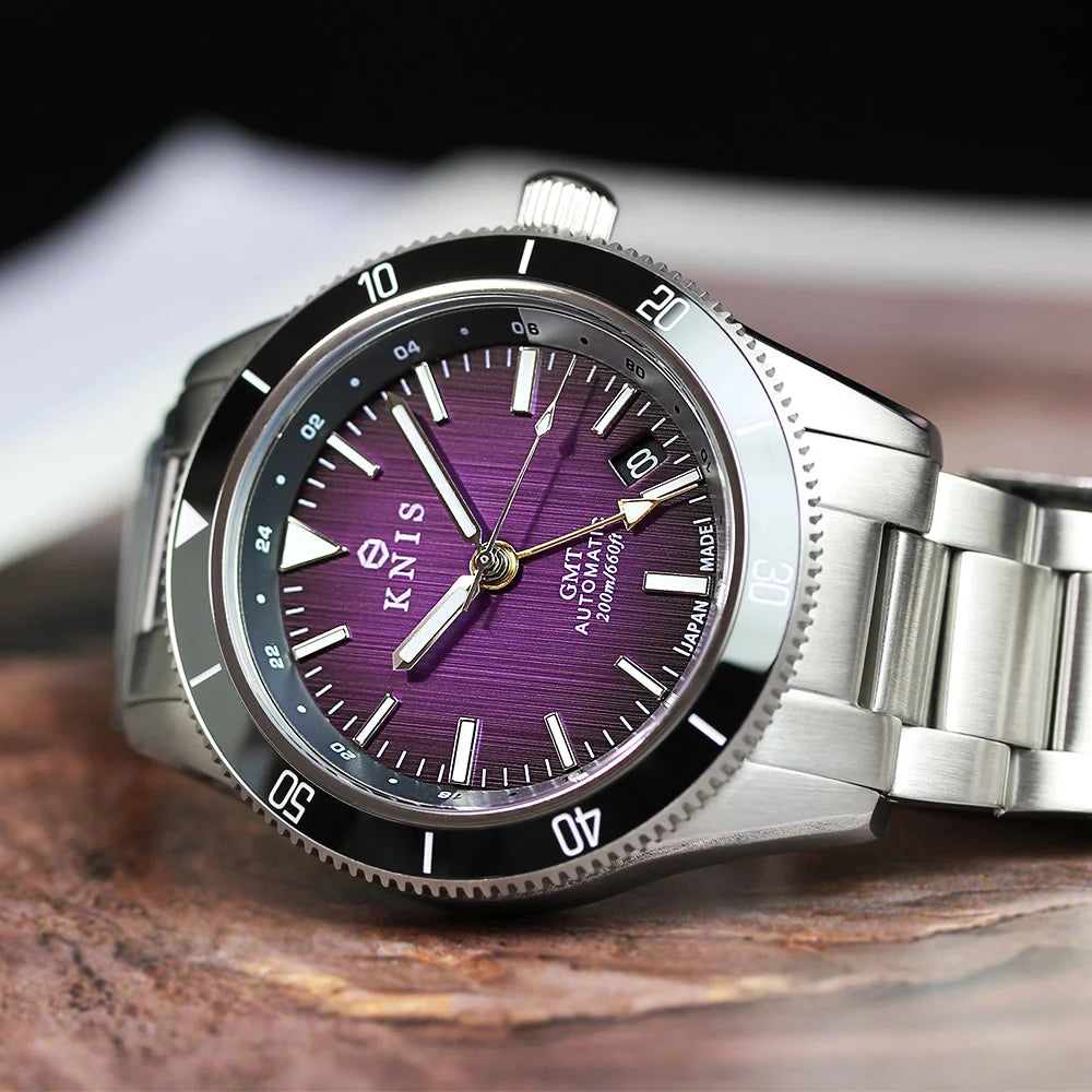 KNIS GMT Automatic Divers Watch Purple / Stainless Steel Bracelet (KN007-PP)