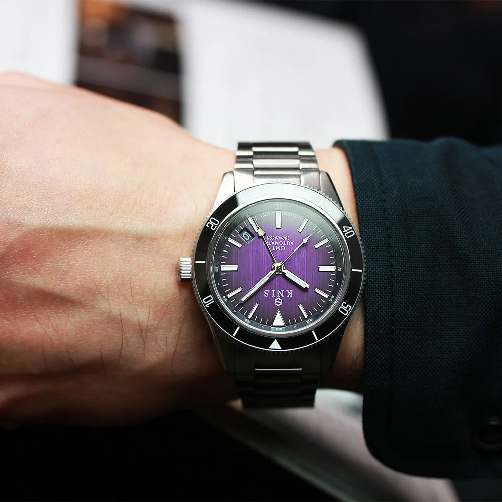 KNIS GMT Automatic Divers Watch Purple / Stainless Steel Bracelet (KN007-PP)