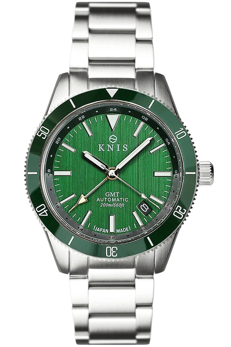 KNIS GMT Automatic Divers Watch Green / Stainless Steel Bracelet (KN007-GR)