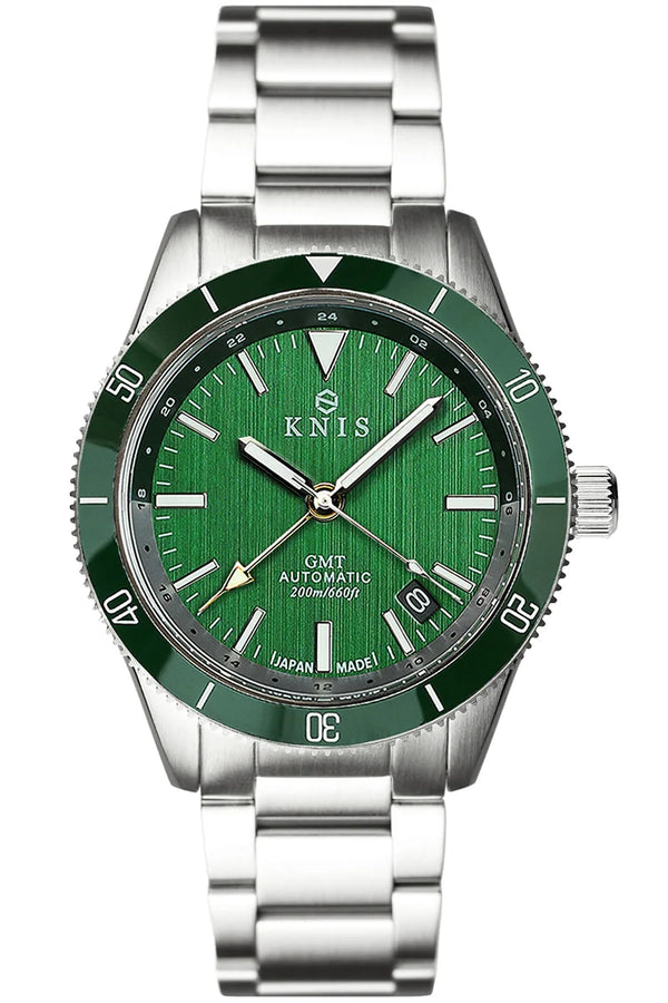 KNIS GMT Automatic Divers Watch Green / Stainless Steel Bracelet (KN007-GR)