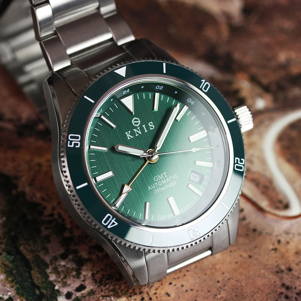 KNIS GMT Automatic Divers Watch Green / Stainless Steel Bracelet (KN007-GR)