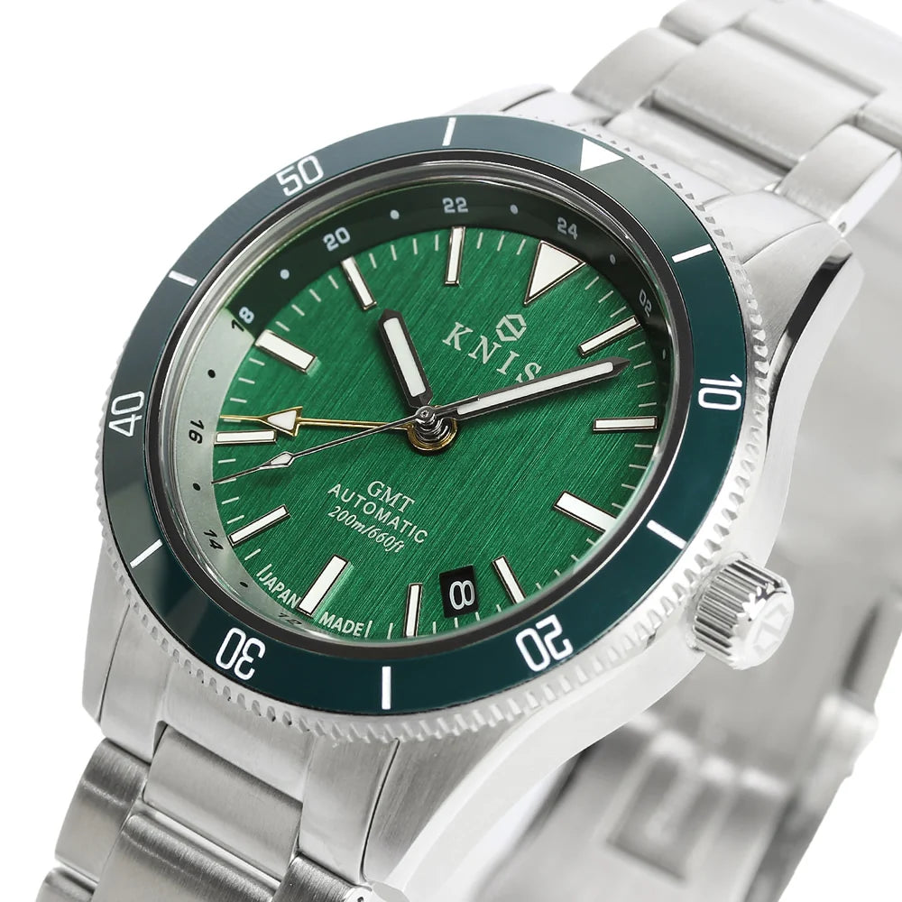 KNIS GMT Automatic Divers Watch Green / Stainless Steel Bracelet (KN007-GR)