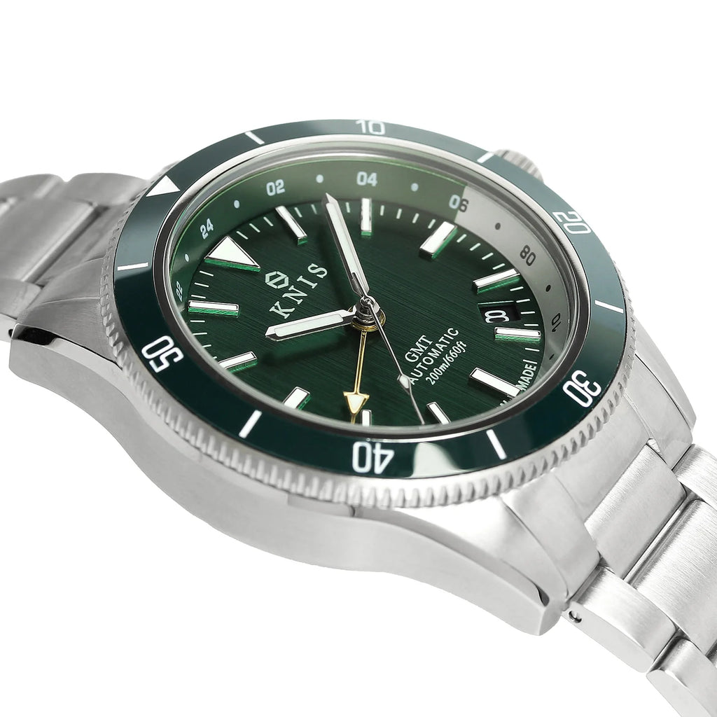 KNIS GMT Automatic Divers Watch Green / Stainless Steel Bracelet (KN007-GR)