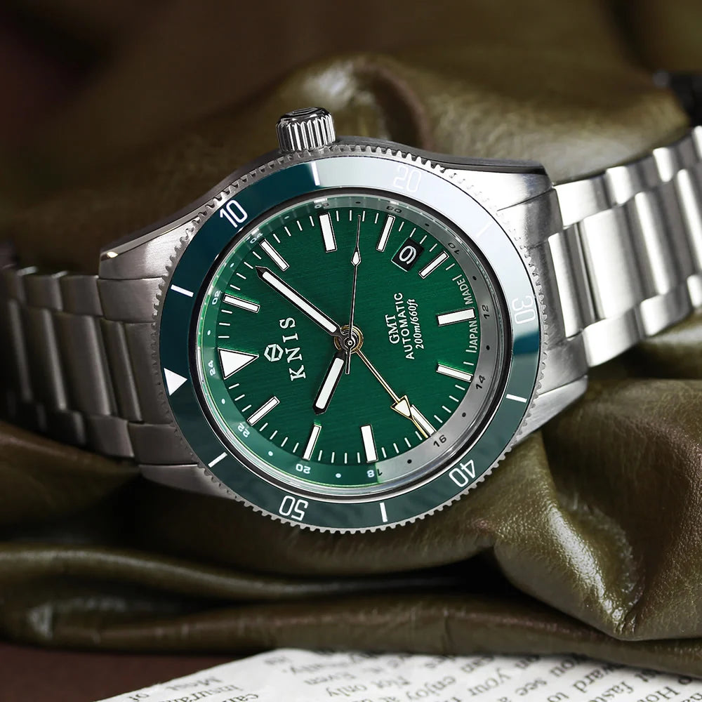 KNIS GMT Automatic Divers Watch Green / Stainless Steel Bracelet (KN007-GR)