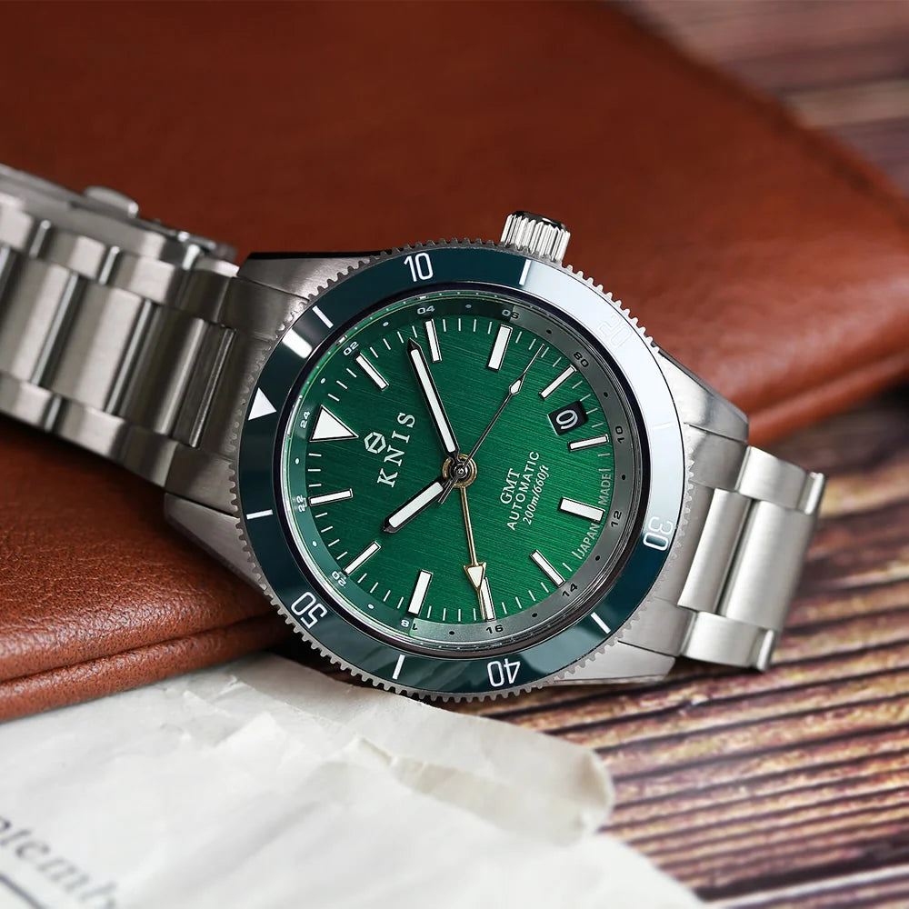 KNIS GMT Automatic Divers Watch Green / Stainless Steel Bracelet (KN007-GR)