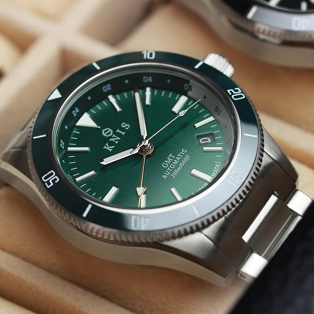 KNIS GMT Automatic Divers Watch Green / Stainless Steel Bracelet (KN007-GR)