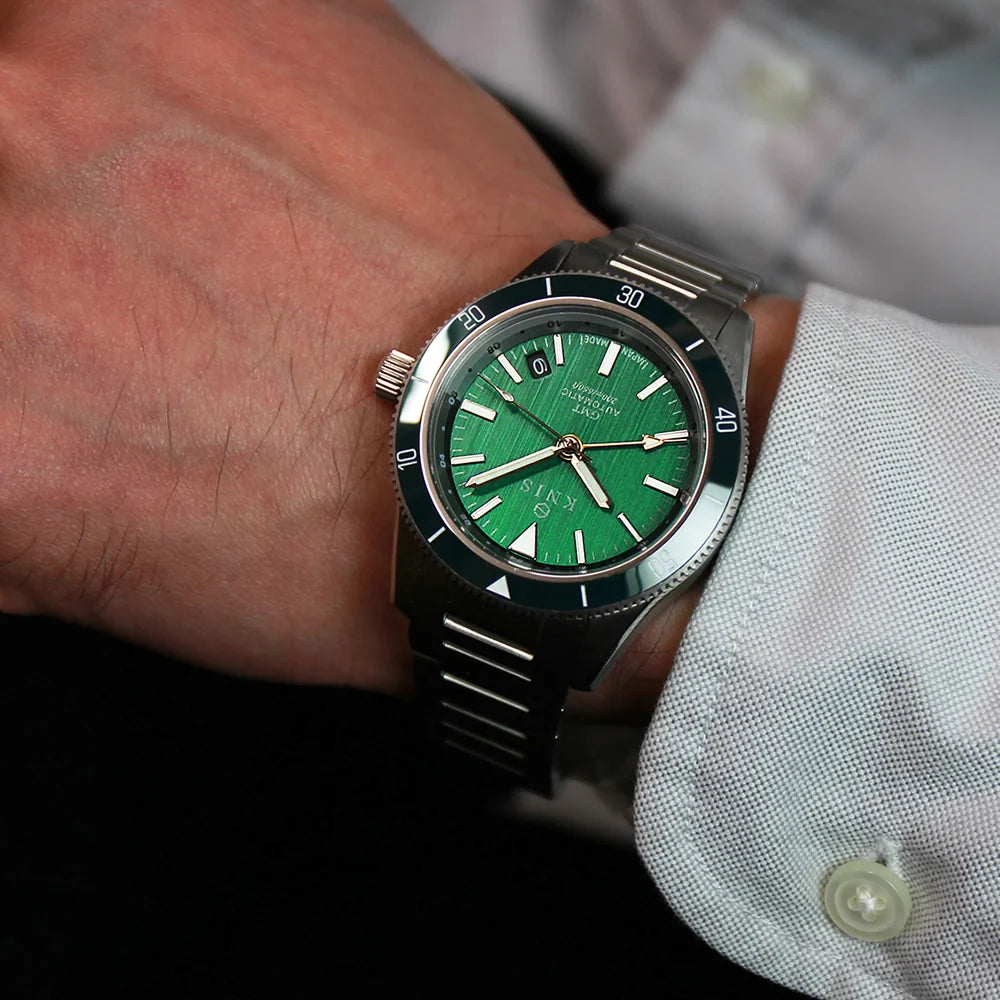 KNIS GMT Automatic Divers Watch Green / Stainless Steel Bracelet (KN007-GR)