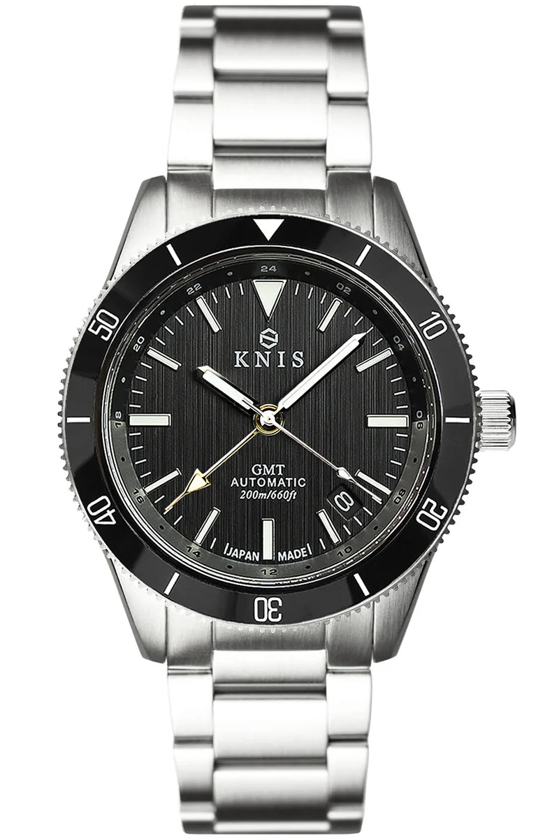 KNIS GMT Automatic Divers Watch Black / Stainless Steel Bracelet (KN007-BK)