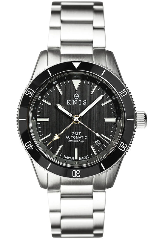 KNIS GMT Automatic Divers Watch Black / Stainless Steel Bracelet (KN007-BK)