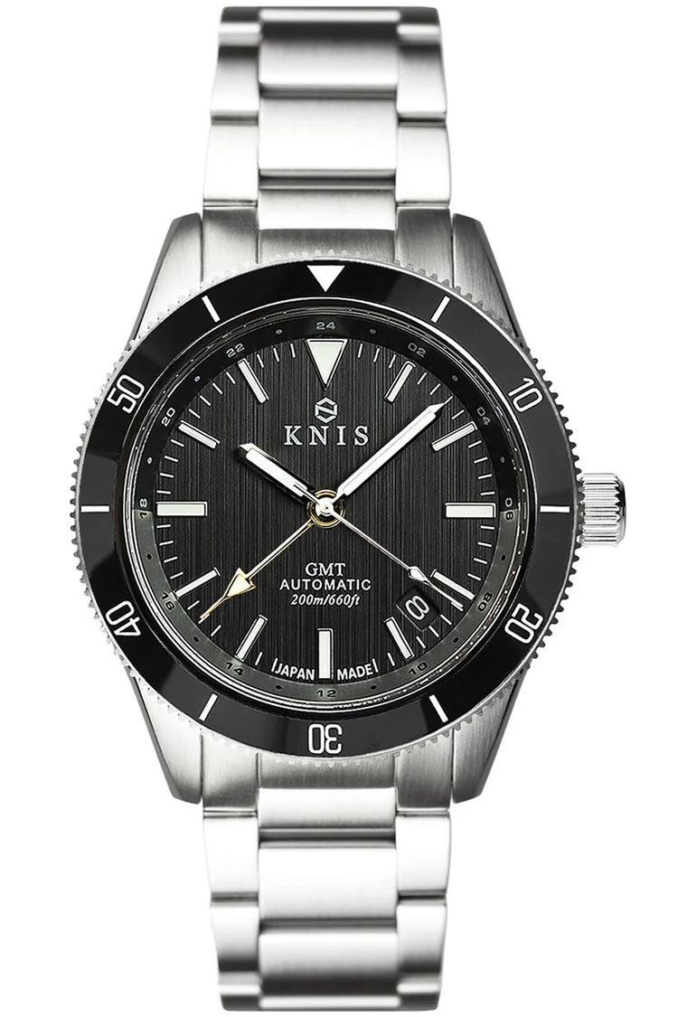 KNIS GMT Automatic Divers Watch Black / Stainless Steel Bracelet (KN007-BK)