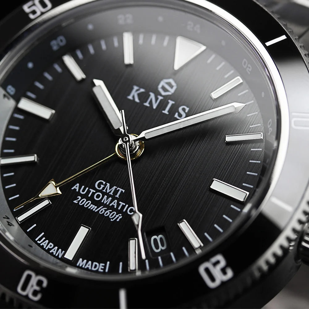 KNIS GMT Automatic Divers Watch Black / Stainless Steel Bracelet (KN007-BK)