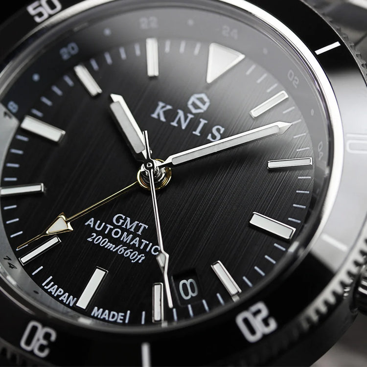 KNIS GMT Automatic Divers Watch Black / Stainless Steel Bracelet (KN007-BK)