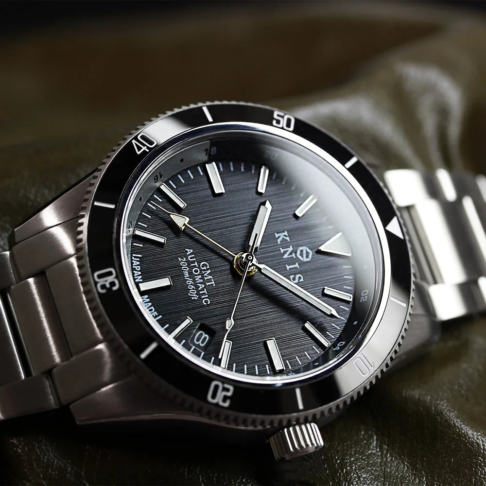 KNIS GMT Automatic Divers Watch Black / Stainless Steel Bracelet (KN007-BK)