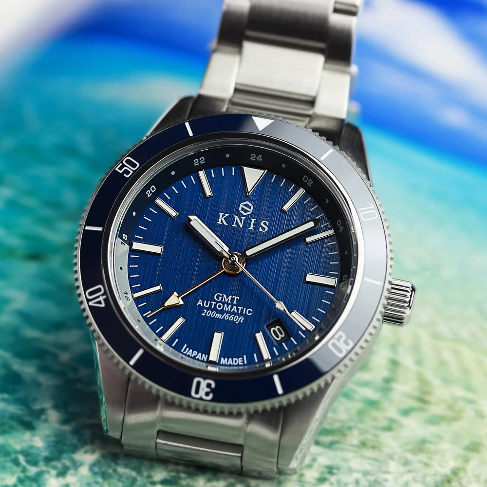 KNIS GMT Automatic Divers Watch Blue / Stainless Steel Bracelet (KN007-BL)