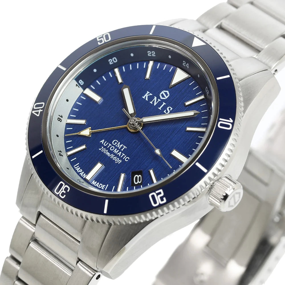 KNIS GMT Automatic Divers Watch Blue / Stainless Steel Bracelet (KN007-BL)