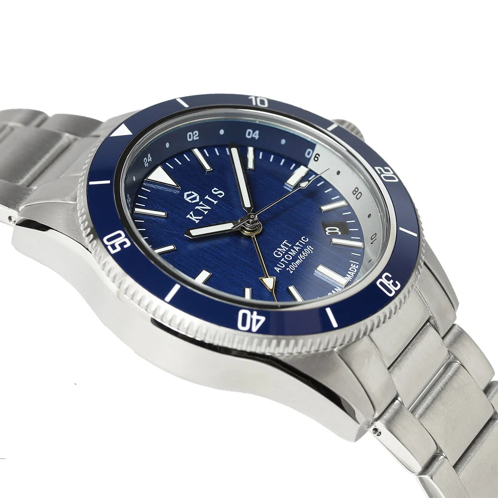 KNIS GMT Automatic Divers Watch Blue / Stainless Steel Bracelet (KN007-BL)