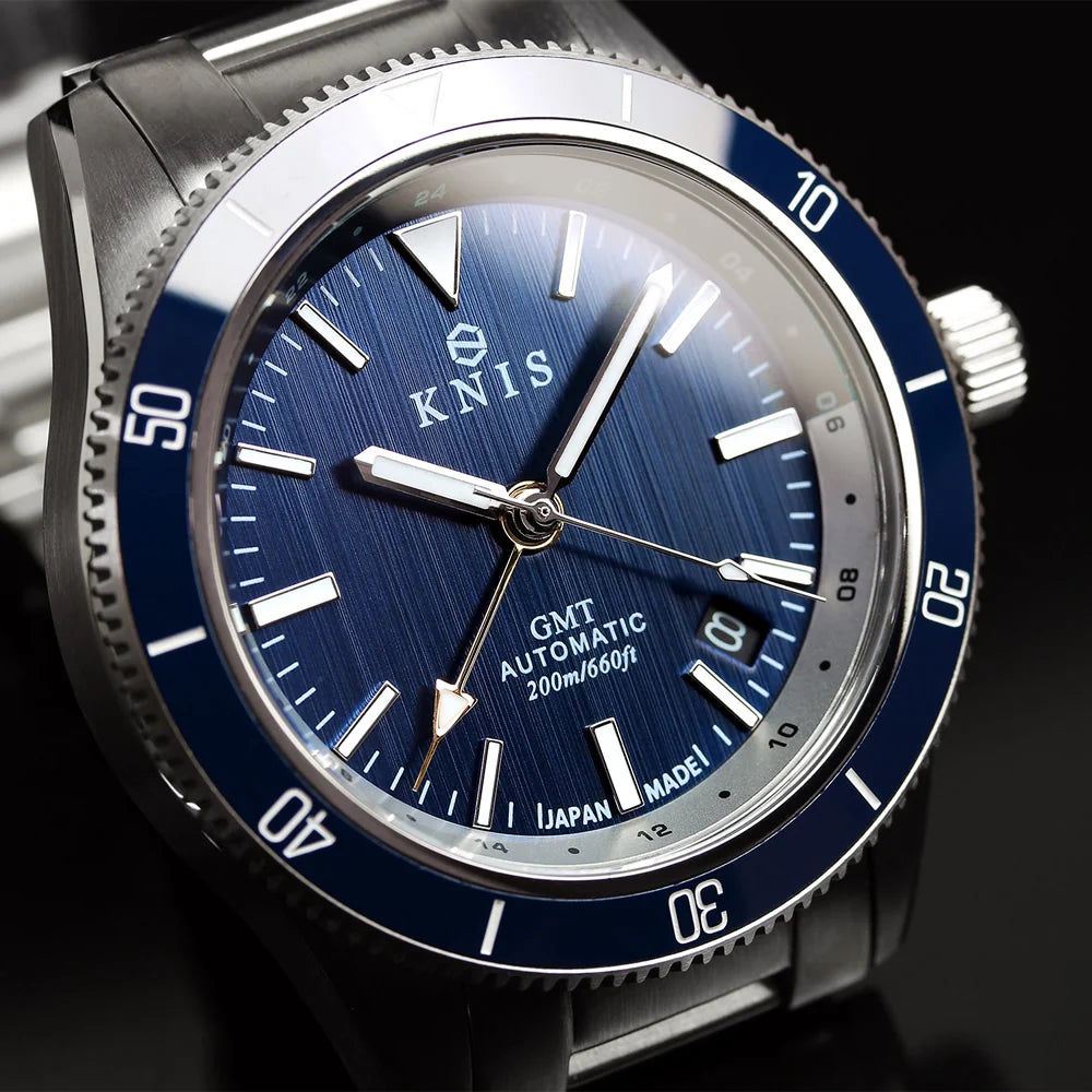 KNIS GMT Automatic Divers Watch Blue / Stainless Steel Bracelet (KN007-BL)