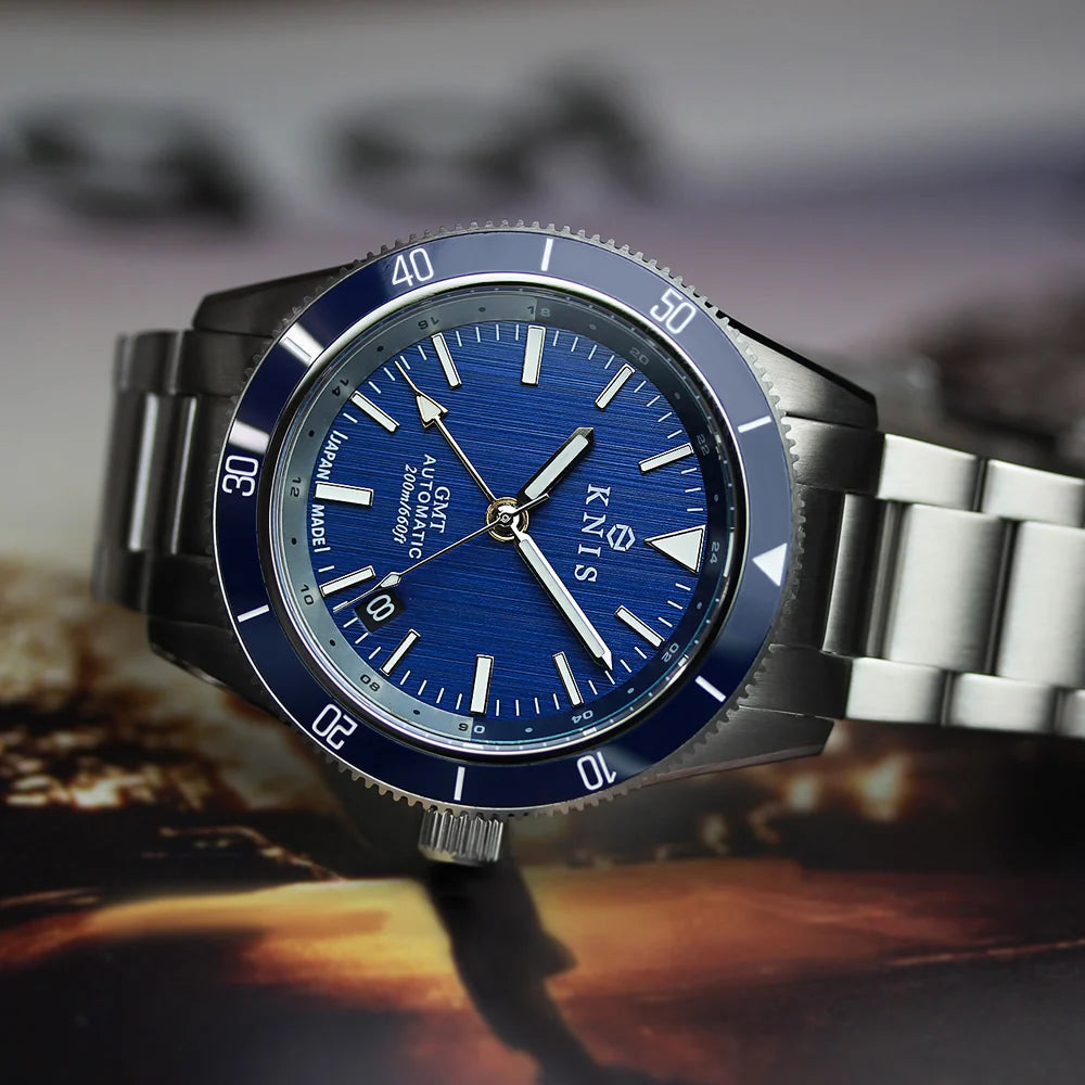 KNIS GMT Automatic Divers Watch Blue / Stainless Steel Bracelet (KN007-BL)