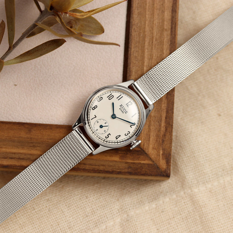 Kuoe Holborn 90-003 Silver Case with Blue Hands, Women's Watch - Arabic Indices