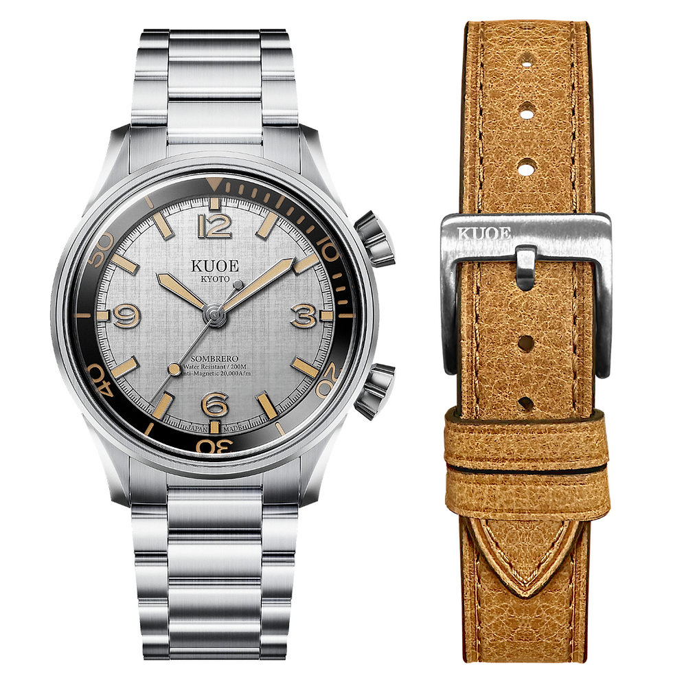 Kuoe Sombrero 90-011, Silver, Linen Textured Dial, 20 Bar Water Resistant