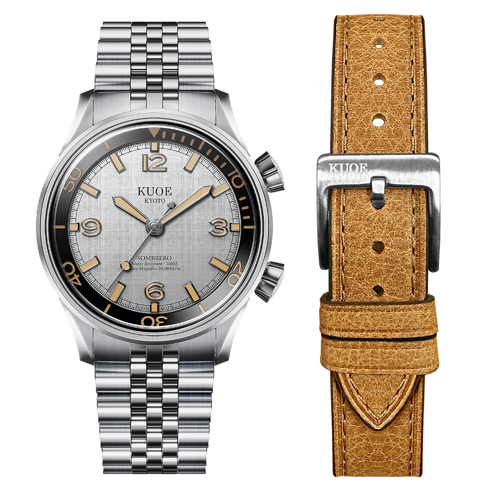 Kuoe Sombrero 90-011, Silver, Linen Textured Dial, 20 Bar Water Resistant
