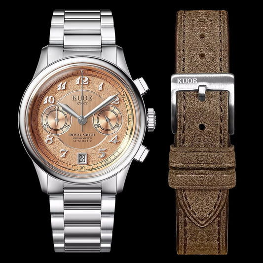 Kuoe Royal Smith 90-012 Automatic Chronograph, Salmon Pink with Breguet Numerals