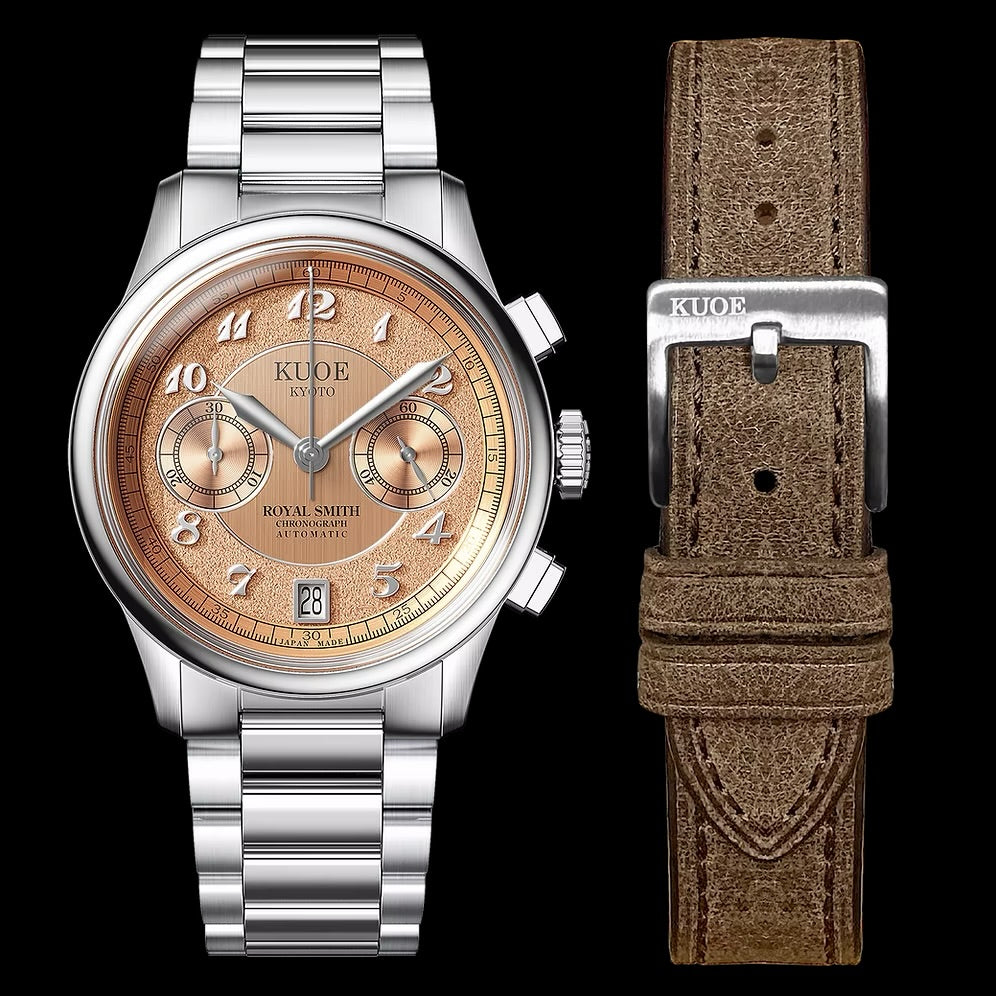 Kuoe Royal Smith 90-012 Automatic Chronograph, Salmon Pink with Breguet Numerals