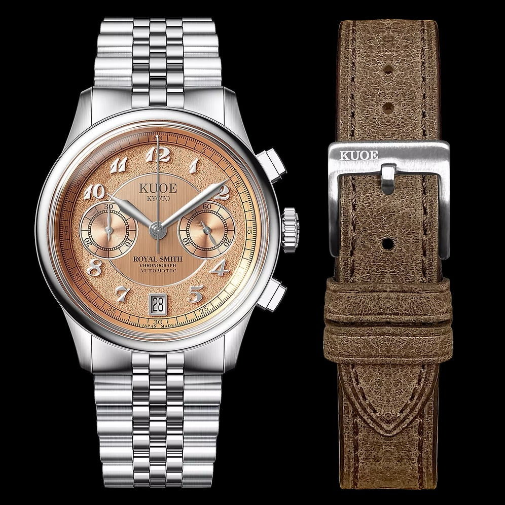 Kuoe Royal Smith 90-012 Automatic Chronograph, Salmon Pink with Breguet Numerals