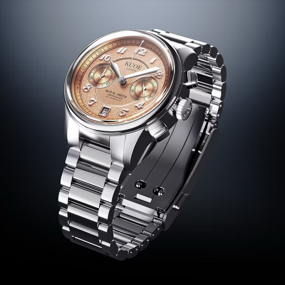 Kuoe Royal Smith 90-012 Automatic Chronograph, Salmon Pink with Breguet Numerals