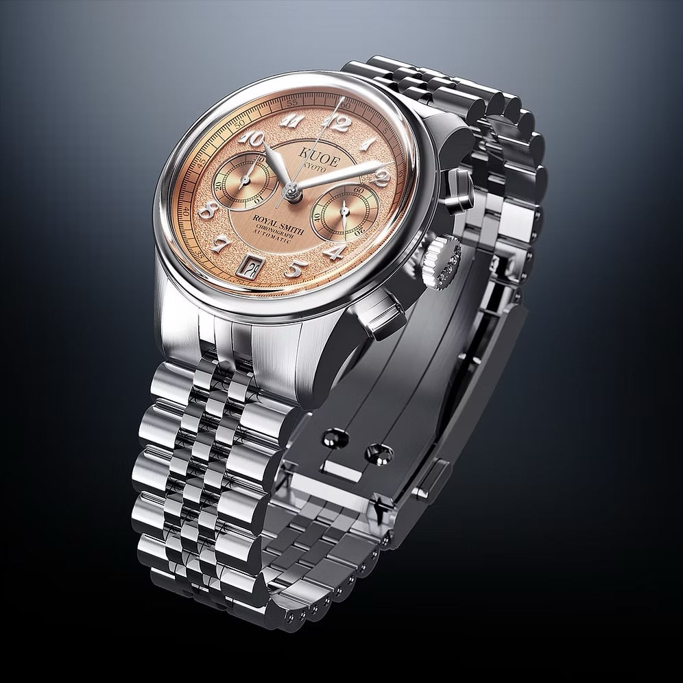 Kuoe Royal Smith 90-012 Automatic Chronograph, Salmon Pink with Breguet Numerals