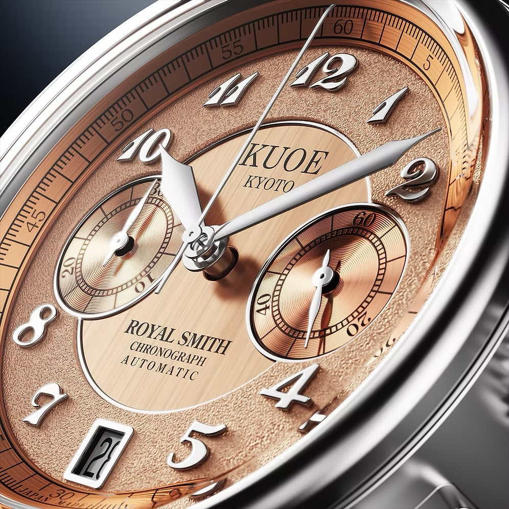 Kuoe Royal Smith 90-012 Automatic Chronograph, Salmon Pink with Breguet Numerals